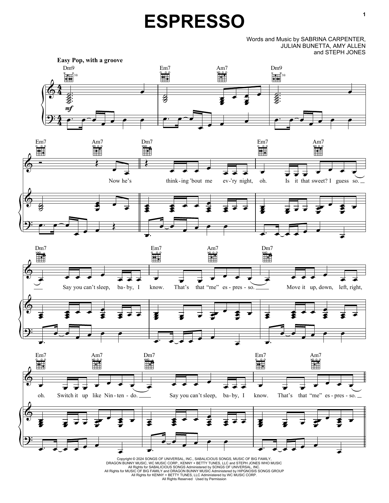 Espresso Sheet Music By Sabrina Carpenter For Piano Keyboard And Voice