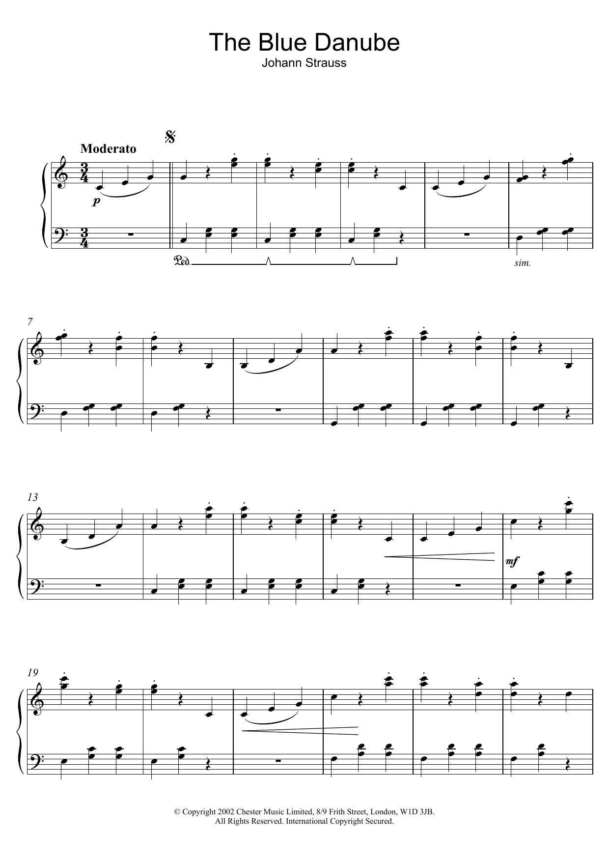 The Blue Danube Waltz Sheet Music by Johann Strauss II for Piano ...