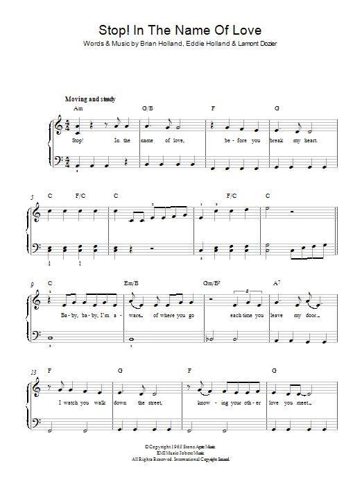 Stop In The Name Of Love Sheet Music By The Supremes For Piano Keyboard Noteflight Marketplace