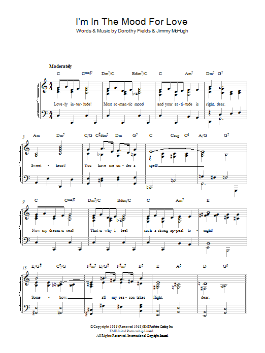 I M In The Mood For Love Sheet Music By Jimmy Mchugh For Piano Keyboard Noteflight Marketplace