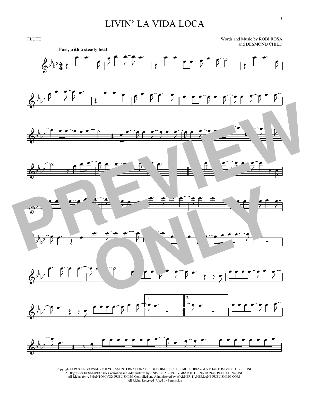Livin La Vida Loca Sheet Music By Ricky Martin For Piano Vocal