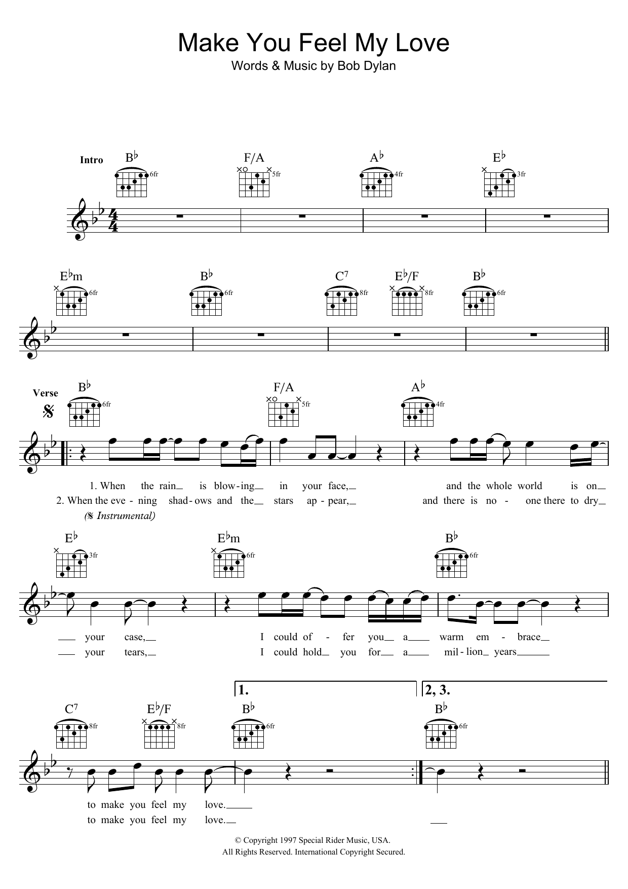 Make You Feel My Love Sheet Music By Bob Dylan For Voice