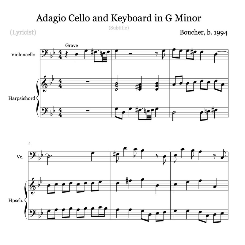 Adagio Cello and Keyboard in G Minor Sheet Music by Mitch Boucher for