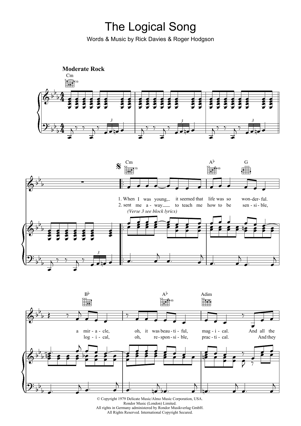 The Logical Song Sheet Music By Supertramp For Piano Keyboard And