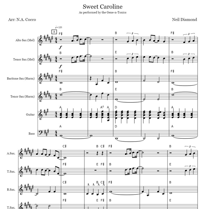 Sweet Caroline Sheet Music By Neil Diamond For Small Ensemble Noteflight Marketplace