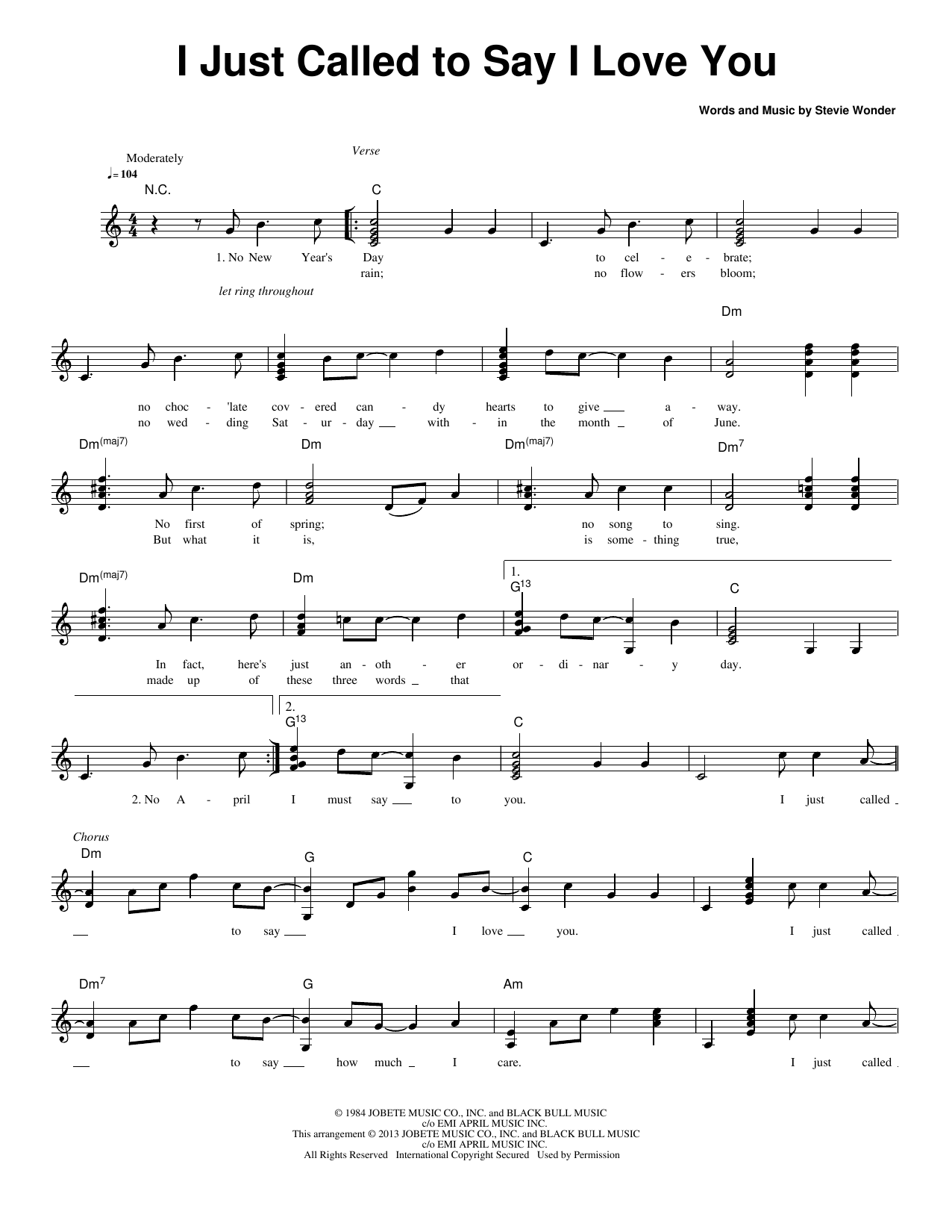 I Just Called To Say I Love You Jazz Version Sheet Music By Stevie Wonder For Piano Keyboard Noteflight Marketplace