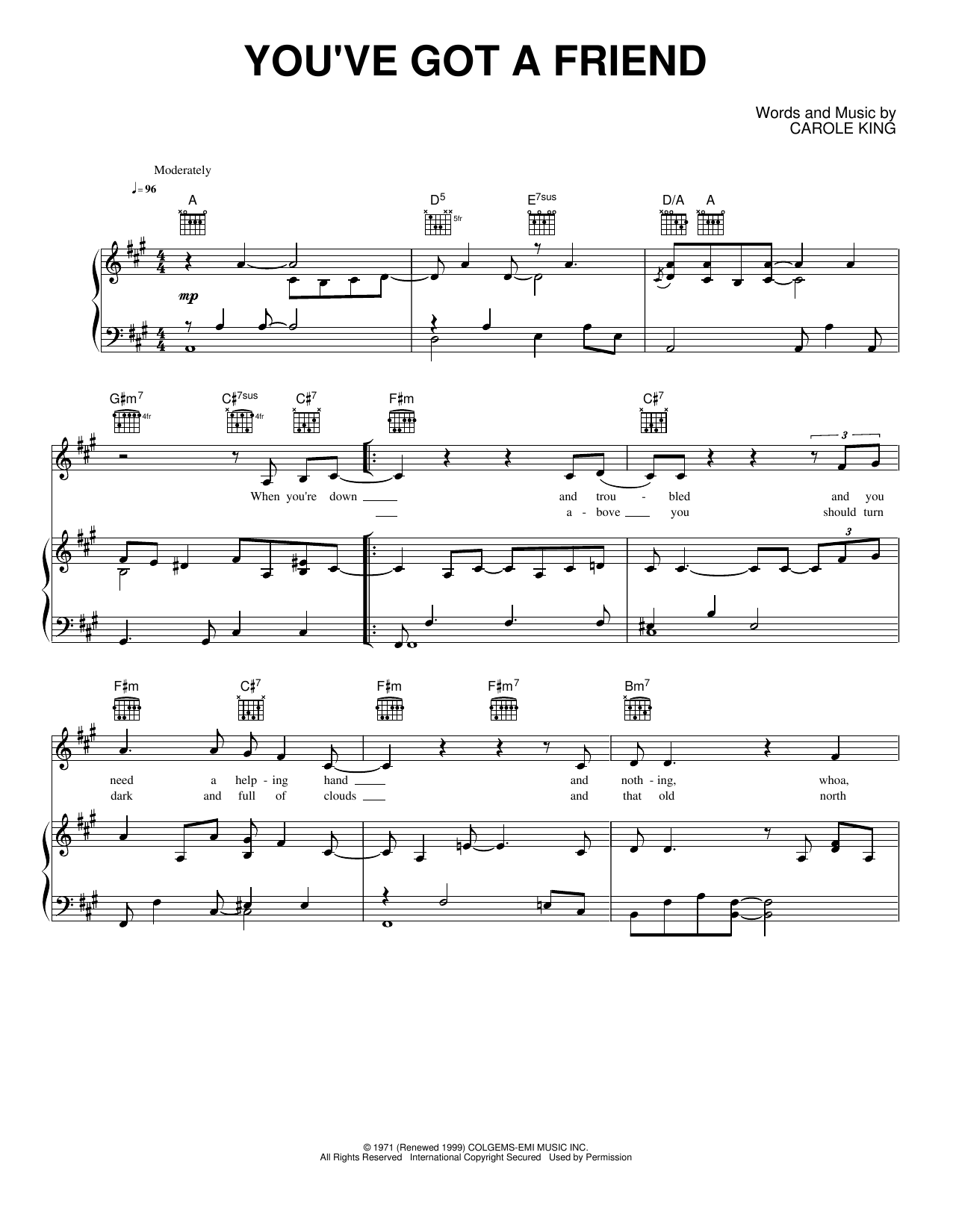 You Ve Got A Friend Sheet Music By James Taylor For Piano Keyboard And Voice Noteflight Marketplace
