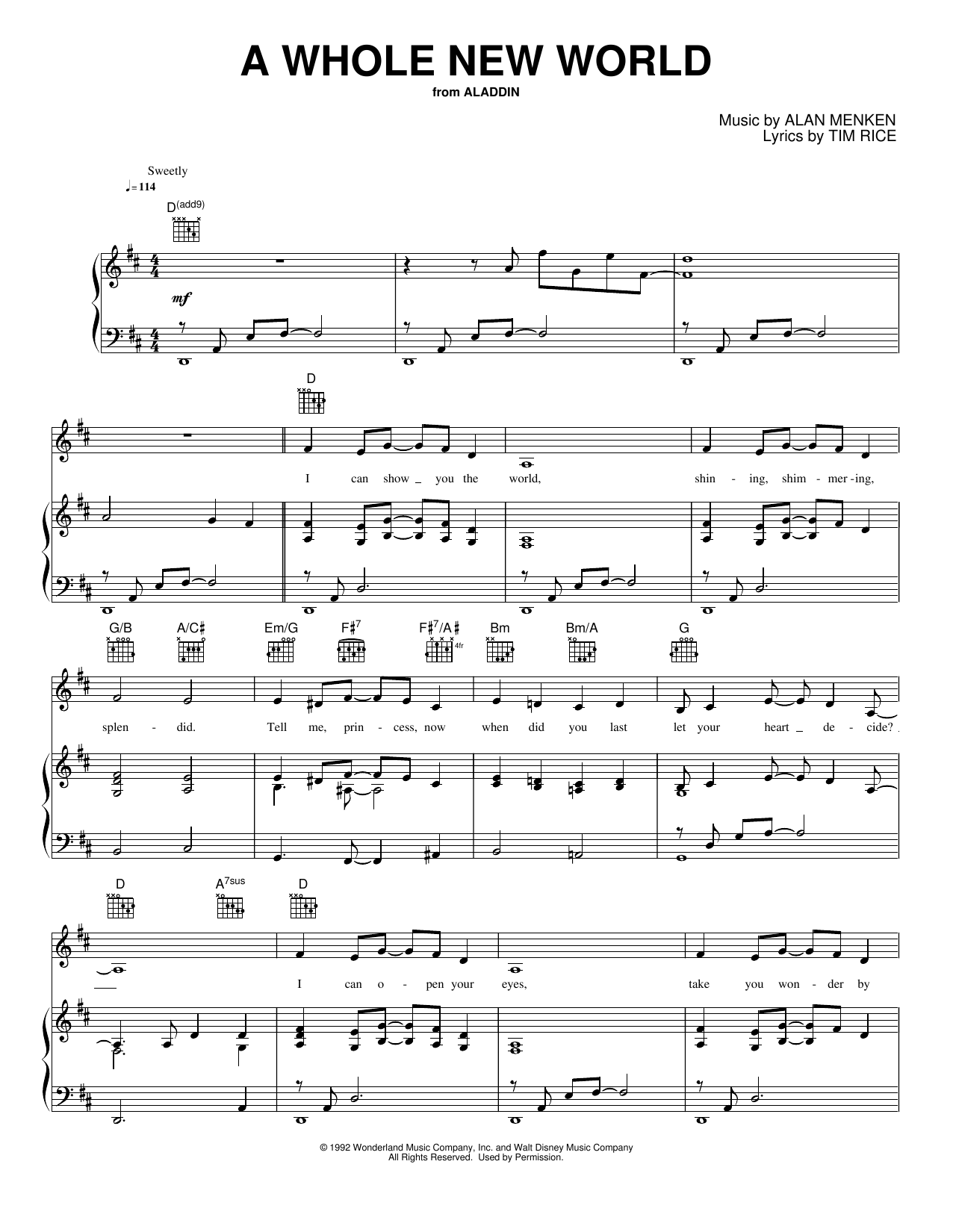 A Whole New World From Aladdin Sheet Music By Alan Menken For Tenor Saxophone Noteflight Marketplace