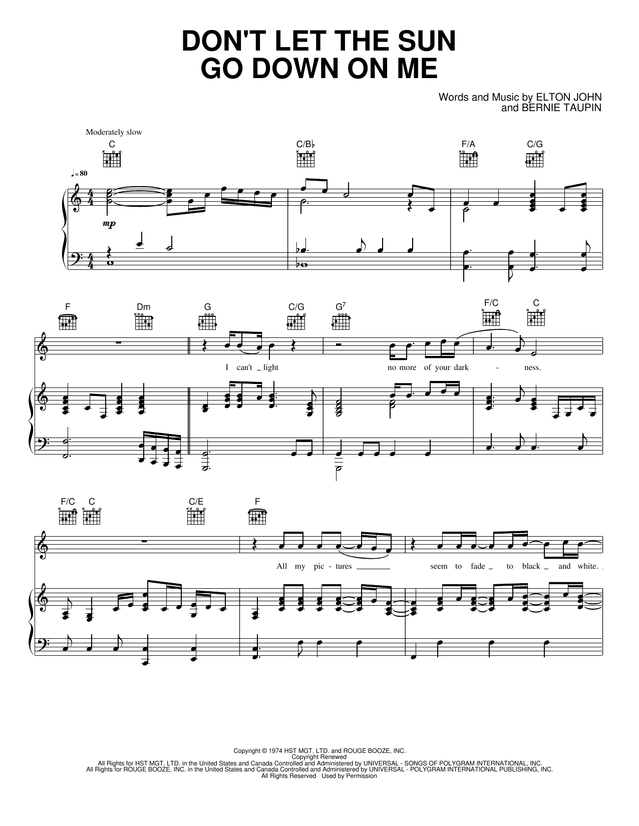 Don T Let The Sun Go Down On Me Sheet Music By Elton John George Michael For Piano Keyboard And Voice Noteflight Marketplace
