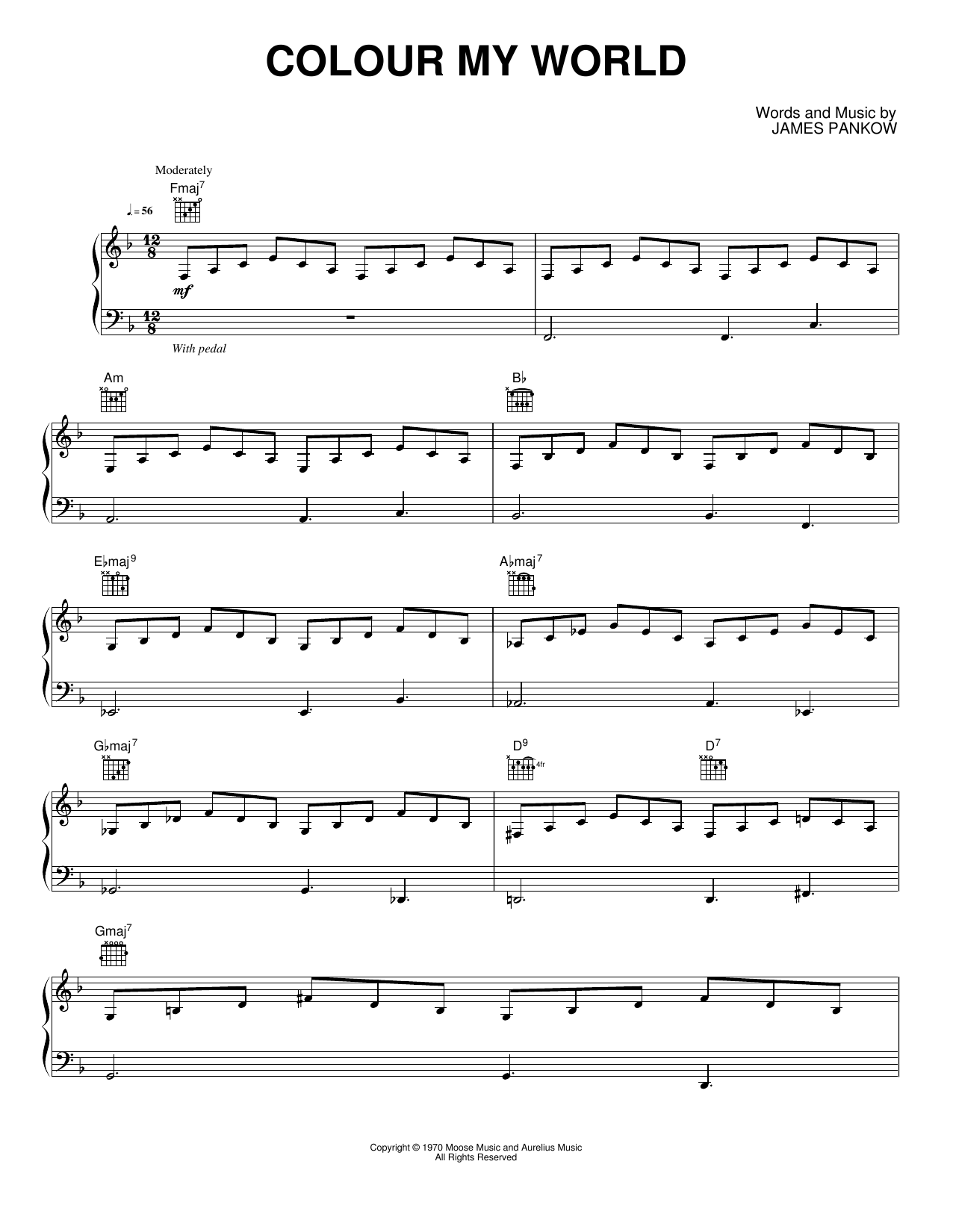 Colour My World Sheet Music By Chicago For Piano Keyboard And Voice Noteflight Marketplace