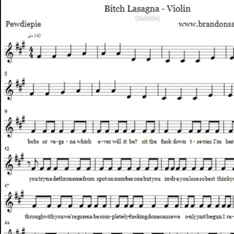 Bitch Lasagna Violin Sheet Music By Bsr For Violin Noteflight Marketplace