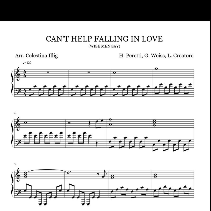 Can T Help Falling In Love Sheet Music By Elvis Presley For Piano Keyboard Noteflight Marketplace