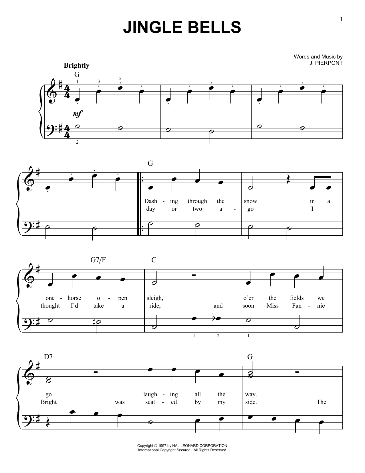 Jingle Bells Sheet Music By J Pierpont For Piano Keyboard Noteflight Marketplace