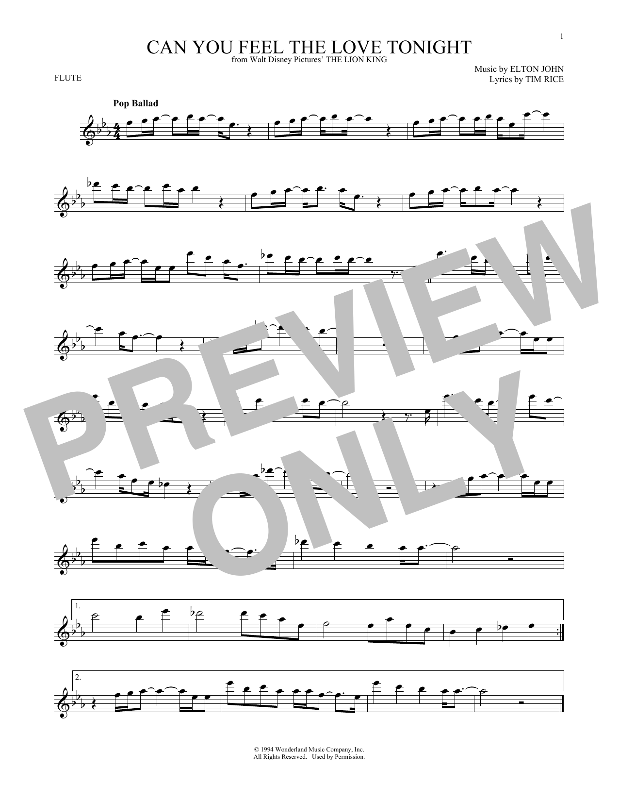 Can You Feel The Love Tonight From The Lion King Sheet Music By