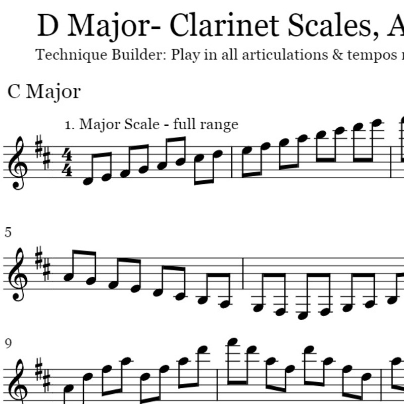 D Major Clarinet Scales Arpeggios Patterns Sheet Music By Jill Marasa For Clarinet Noteflight Marketplace