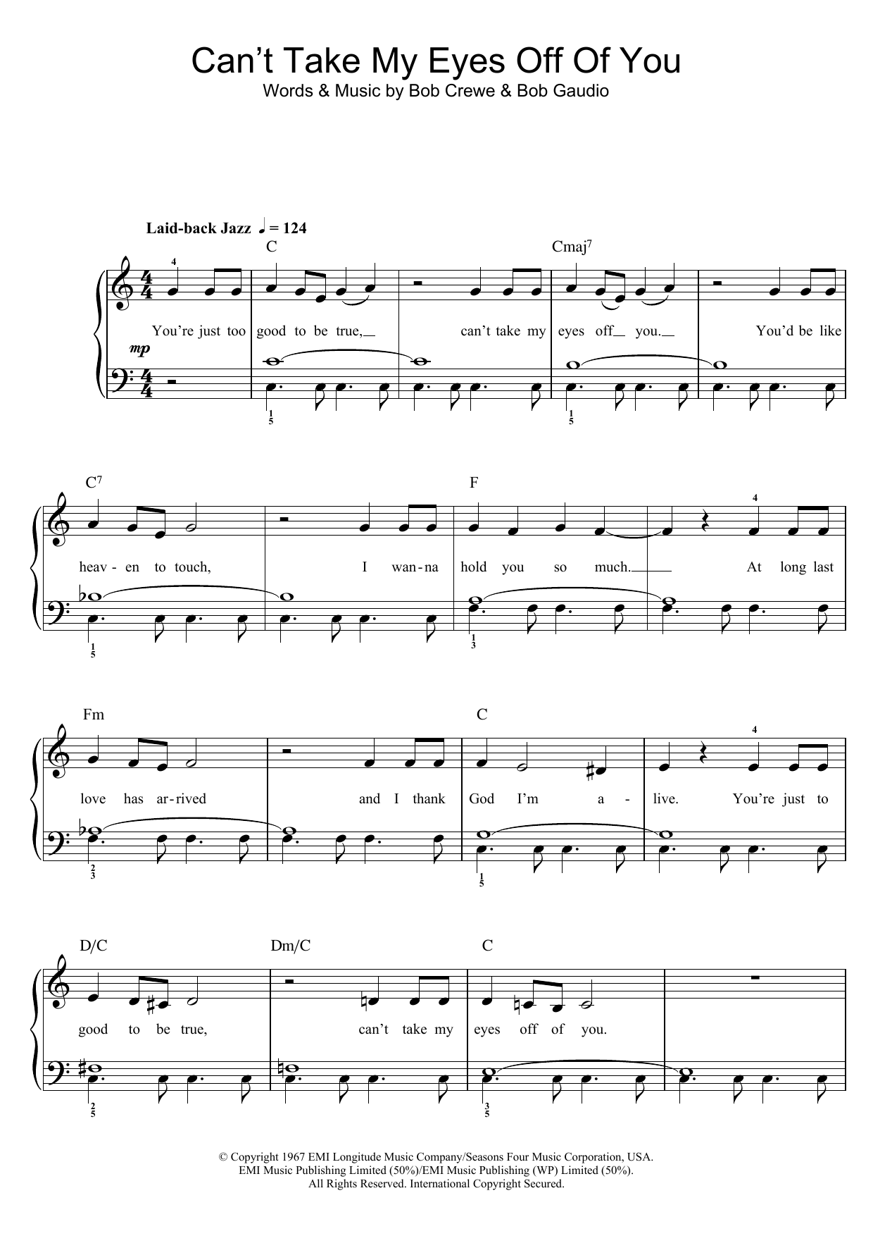 Can T Take My Eyes Off Of You Sheet Music By Frankie Valli For