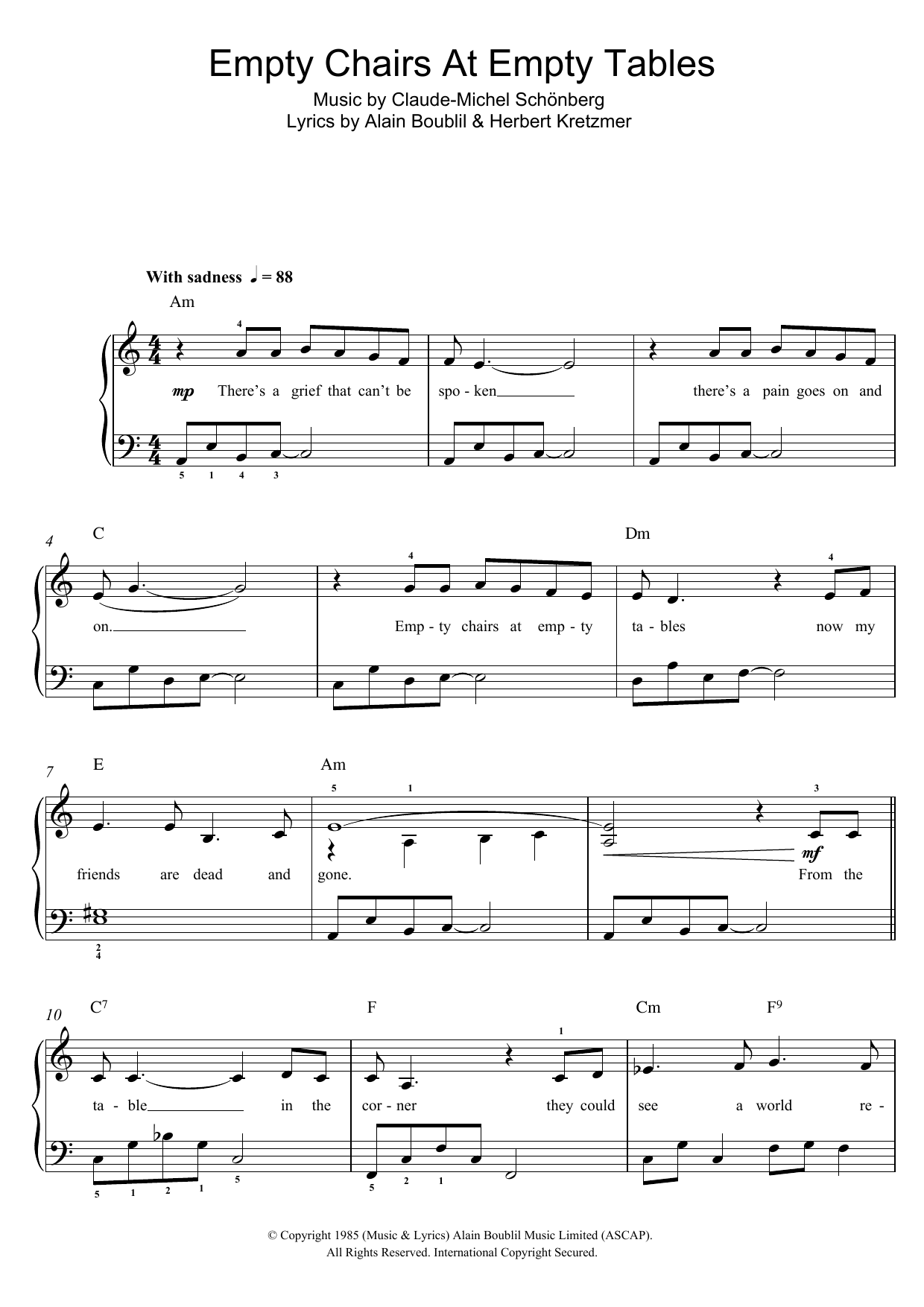 Empty Chairs At Empty Tables From Les Miserables Sheet Music By