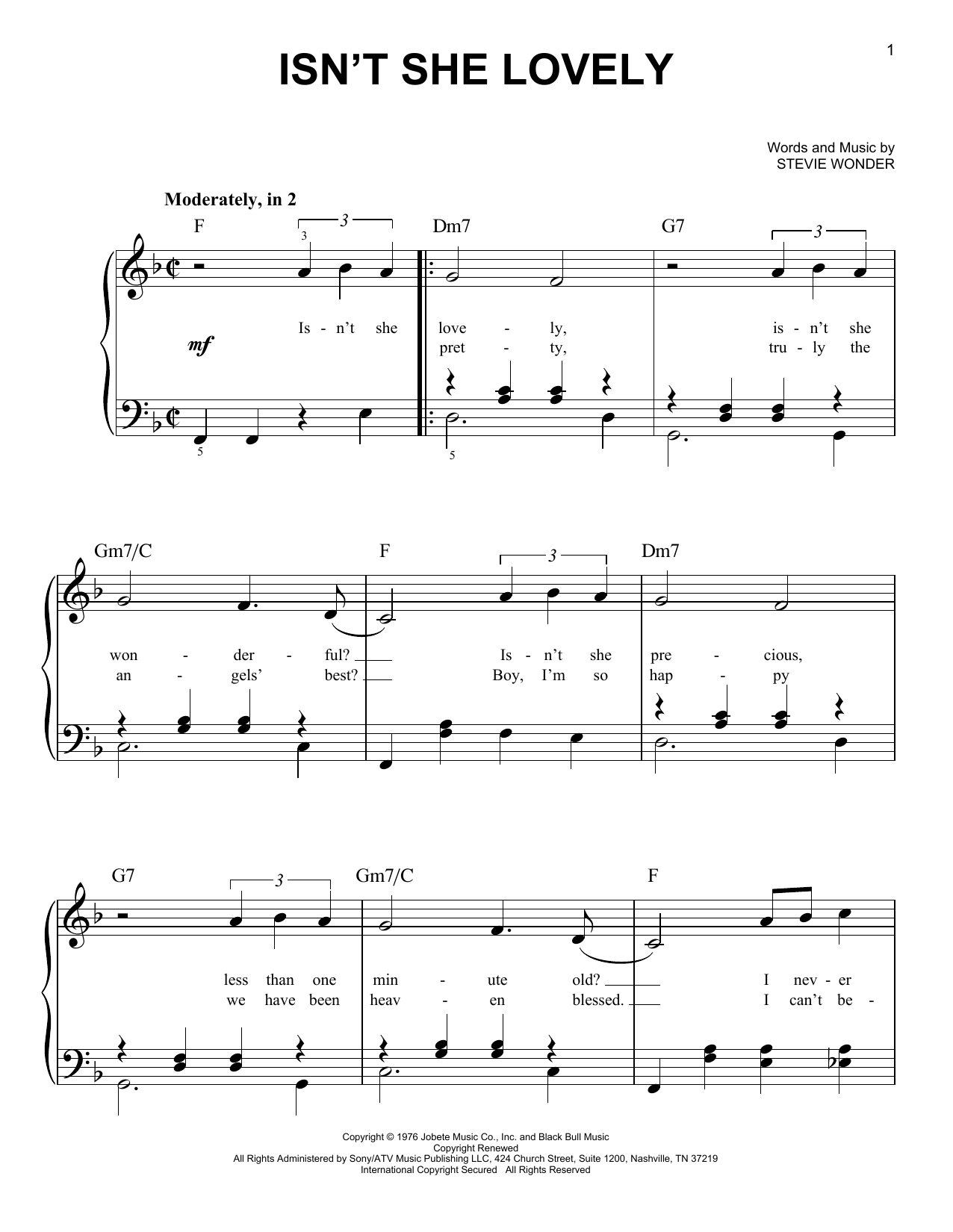Isn't She Lovely (Real Book – Melody, Lyrics & Chords) for Leadsheets -  Sheet Music to Print
