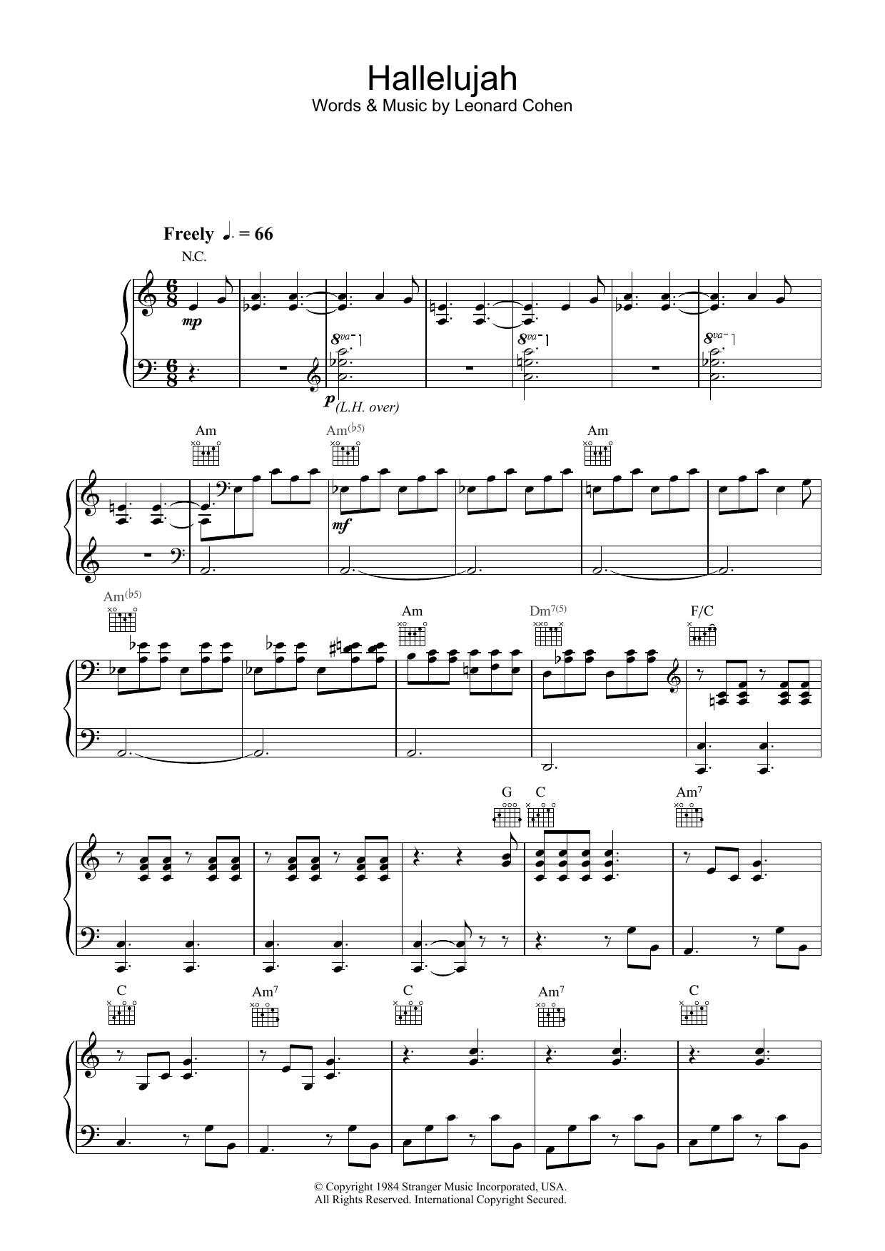 Hallelujah Sheet Music By Jeff Buckley For Piano Keyboard And Voice Noteflight Marketplace