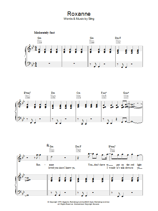 Roxanne Sheet Music By The Police For Cello Noteflight Marketplace