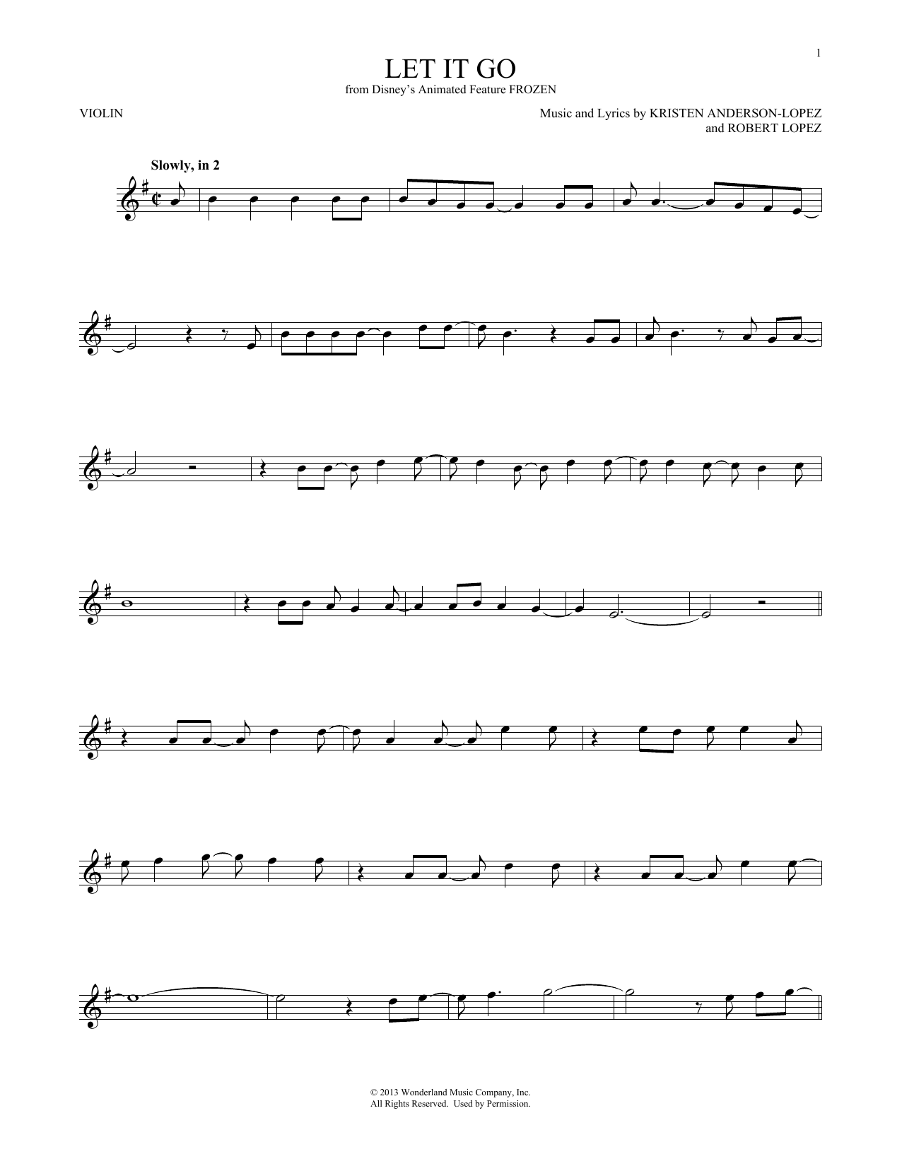 Let It Go From Frozen Sheet Music By Idina Menzel For Violin Noteflight Marketplace
