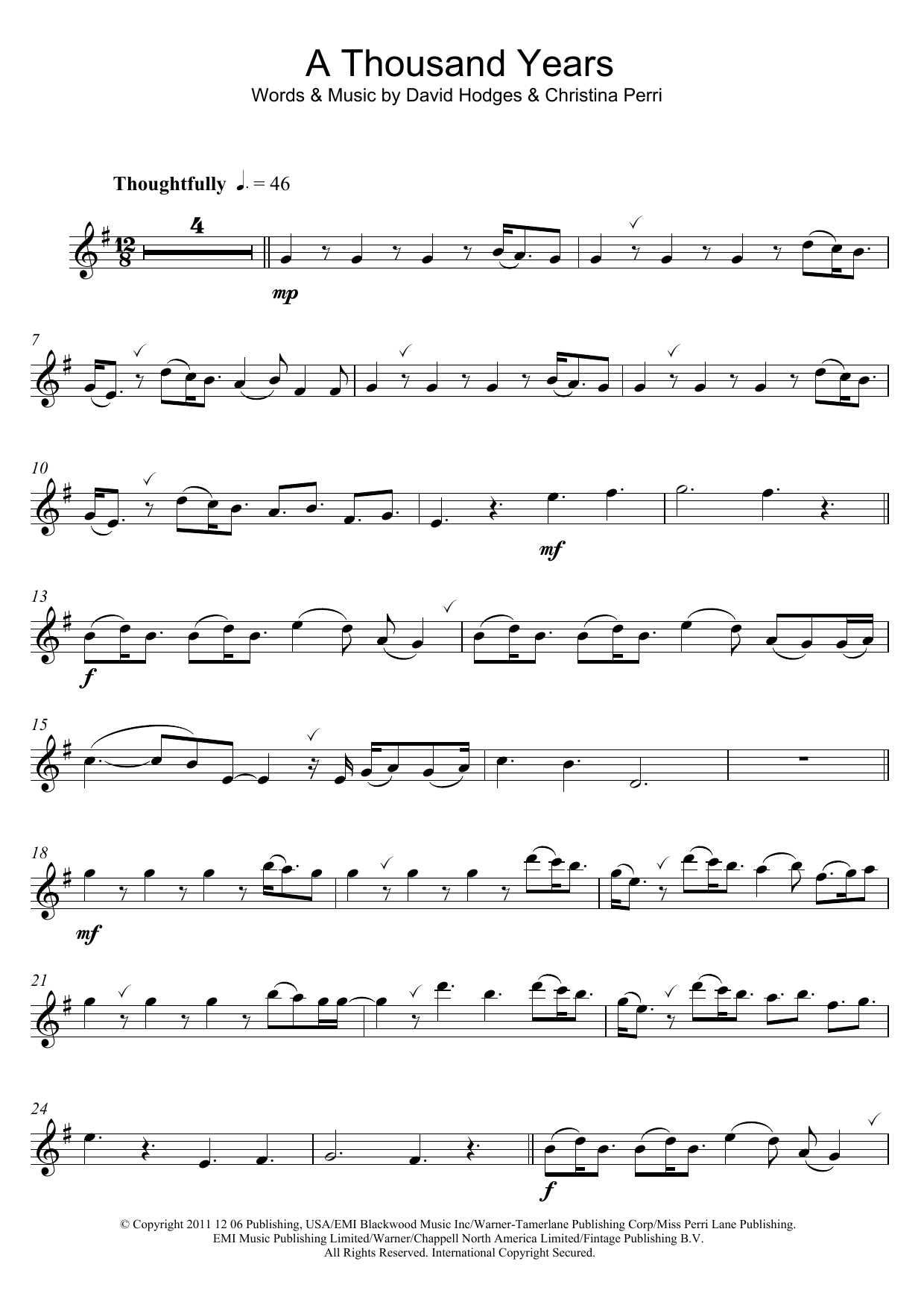 A Thousand Years Sheet Music By Christina Perri For Piano Keyboard And Voice Noteflight Marketplace
