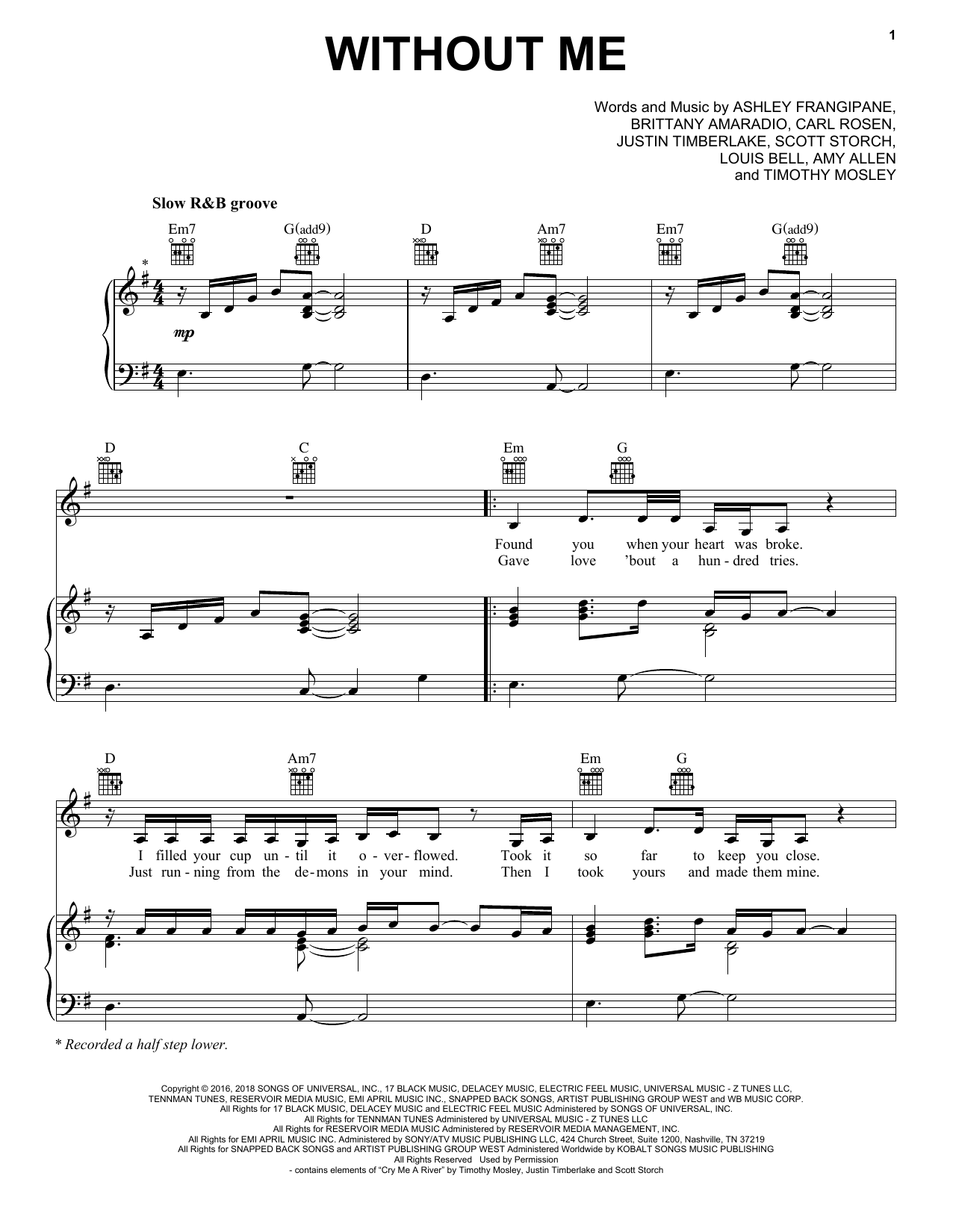 Without Me Sheet Music By Halsey For Piano Keyboard And Voice