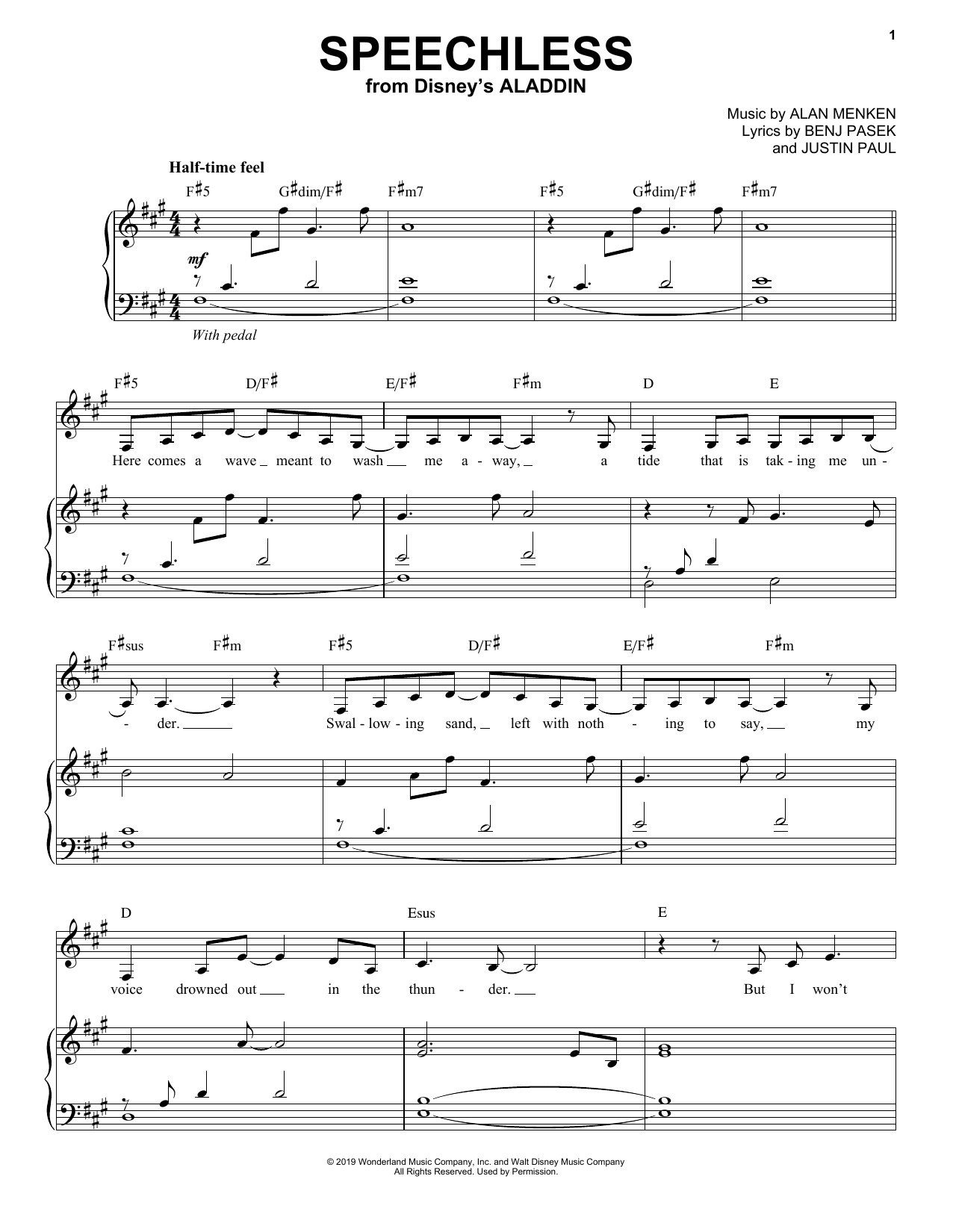 Speechless From Disney S Aladdin Sheet Music By Naomi Scott For Piano Keyboard Noteflight Marketplace