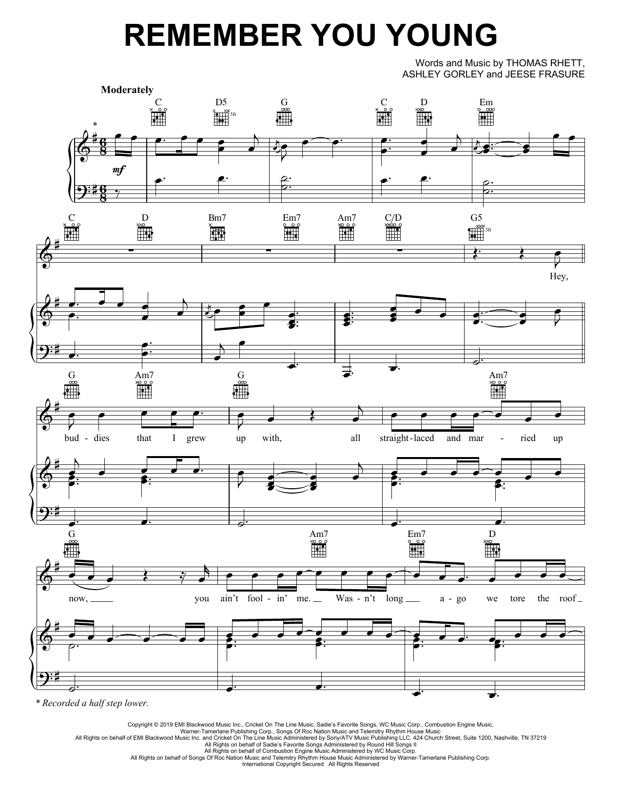 Remember You Young Sheet Music By Thomas Rhett For Piano Keyboard And Voice Noteflight Marketplace