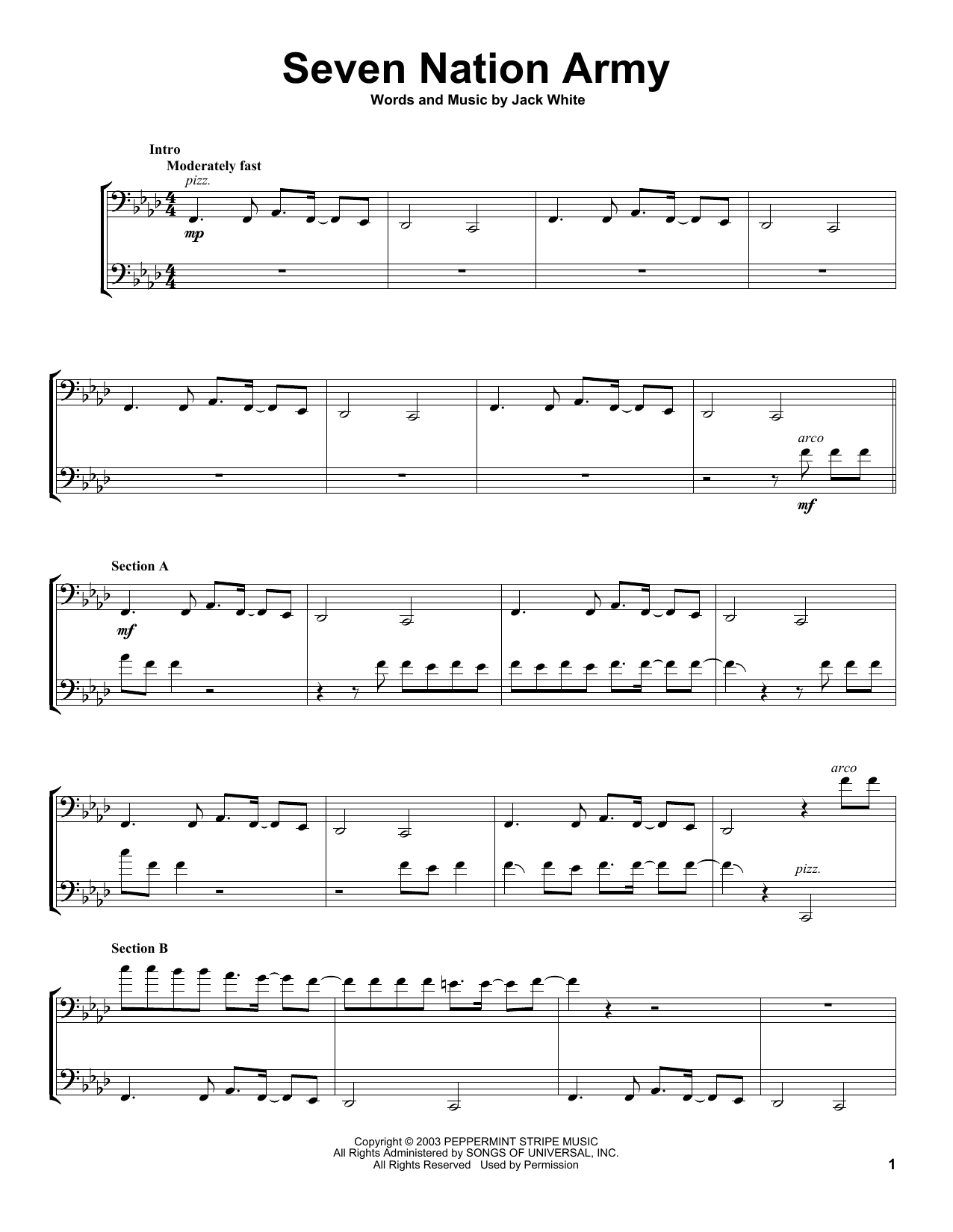 Seven Nation Army Sheet Music By White Stripes For Cello