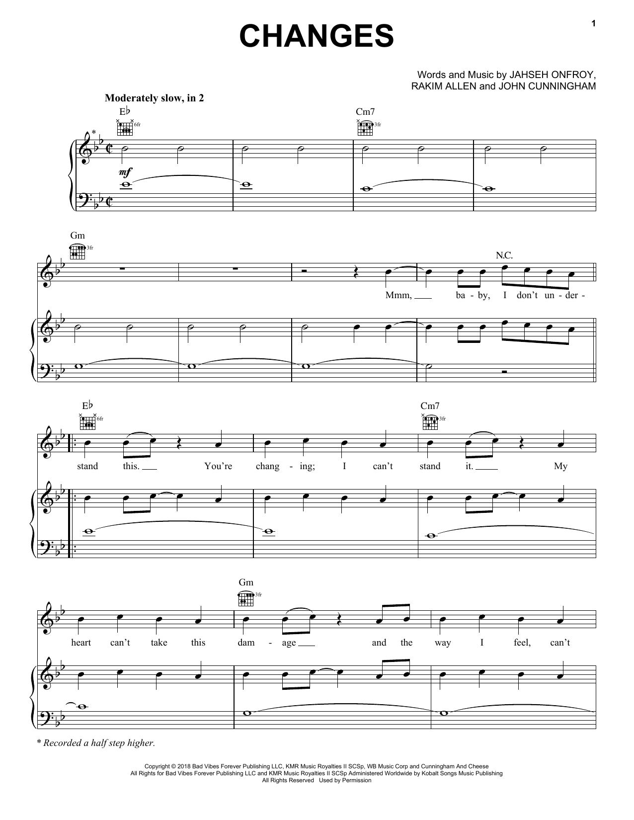 Changes Sheet Music By Xxxtentacion For Piano Keyboard And Voice