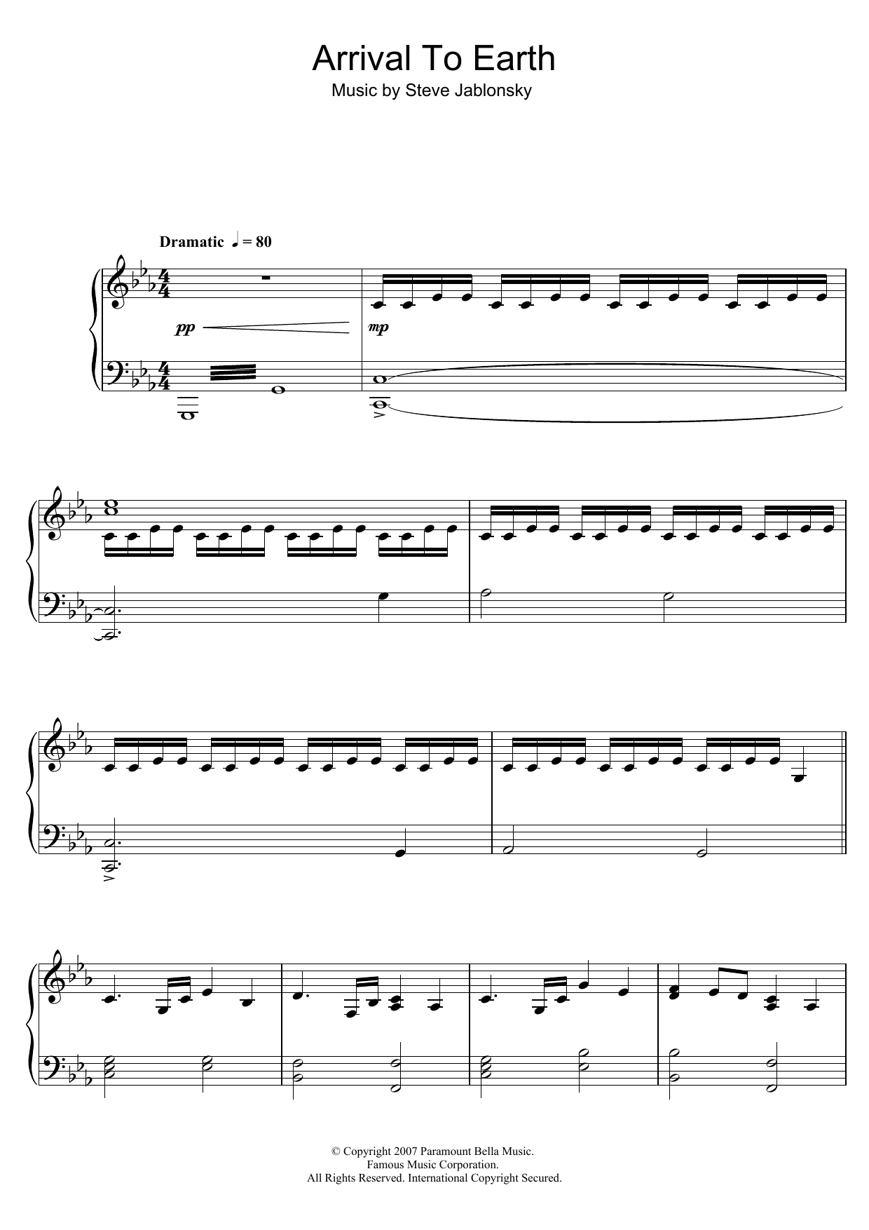 Transformers Arrival To Earth Sheet Music By Steve Jablonsky For