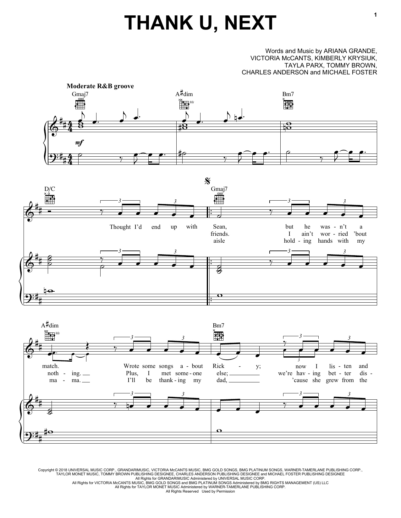 Thank U Next Sheet Music By Ariana Grande For Piano Keyboard And Voice Noteflight Marketplace