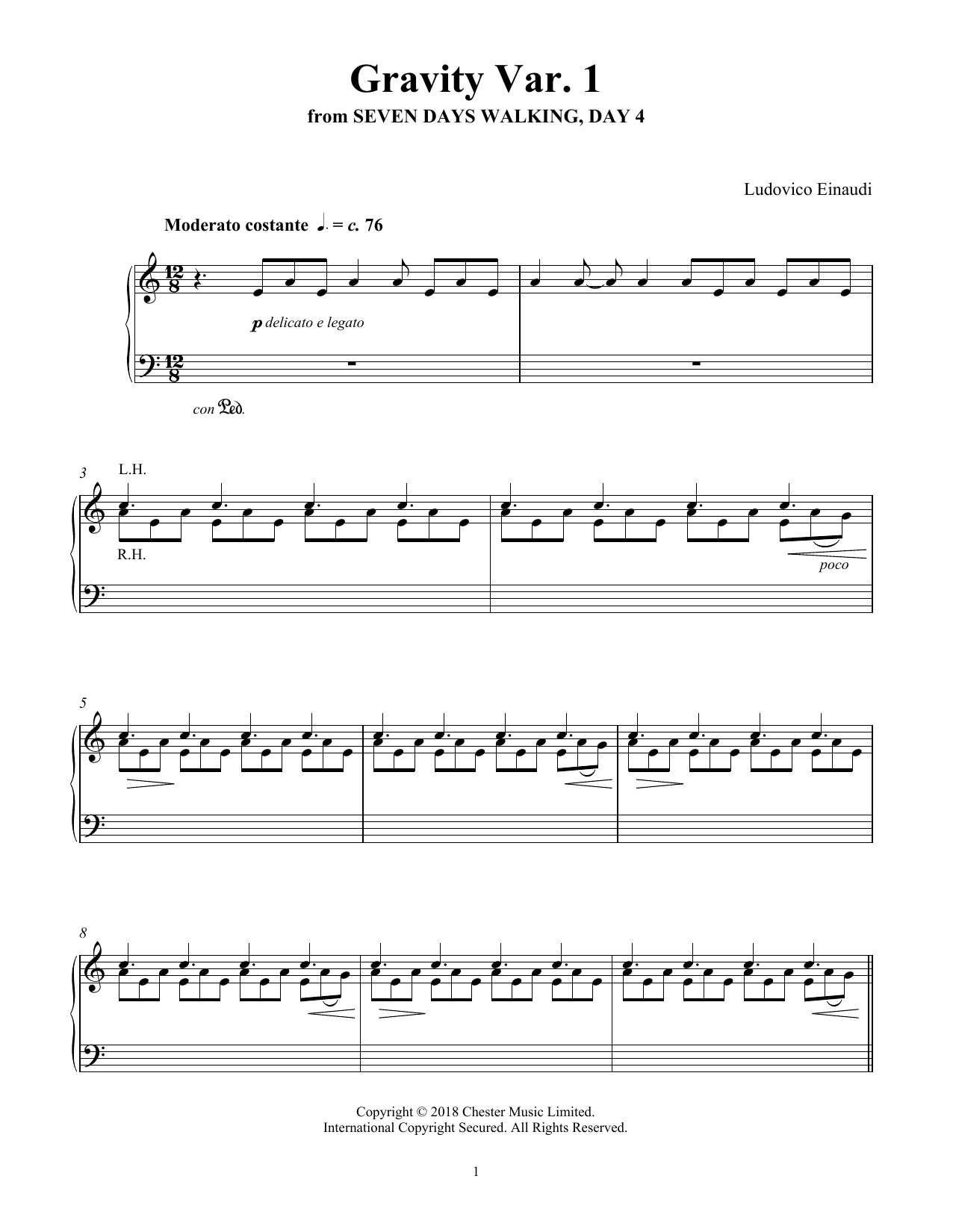 Gravity Var. 1 (from Seven Days Walking: Day 4) Sheet Music by Ludovico  Einaudi for Piano/Keyboard