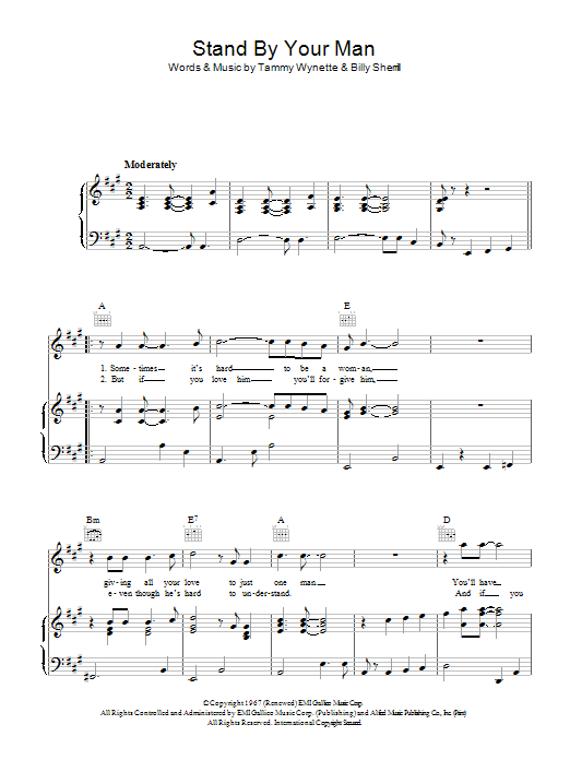 Stand By Your Man Sheet Music By Tammy Wynette For Piano Keyboard And Voice Noteflight Marketplace