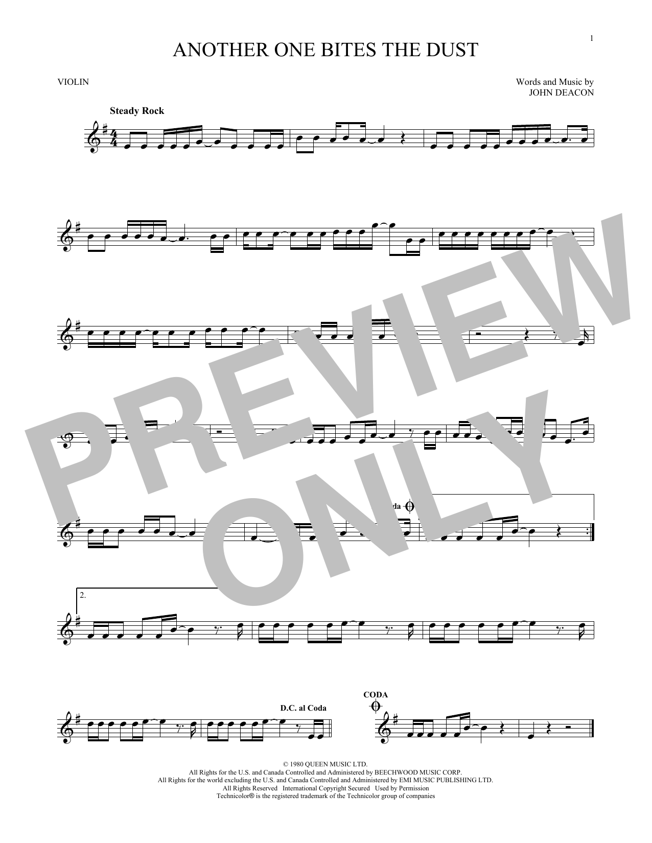 Another One Bites The Dust Sheet Music By Queen For Violin Noteflight Marketplace - another one bites the dust roblox id robux gift card code