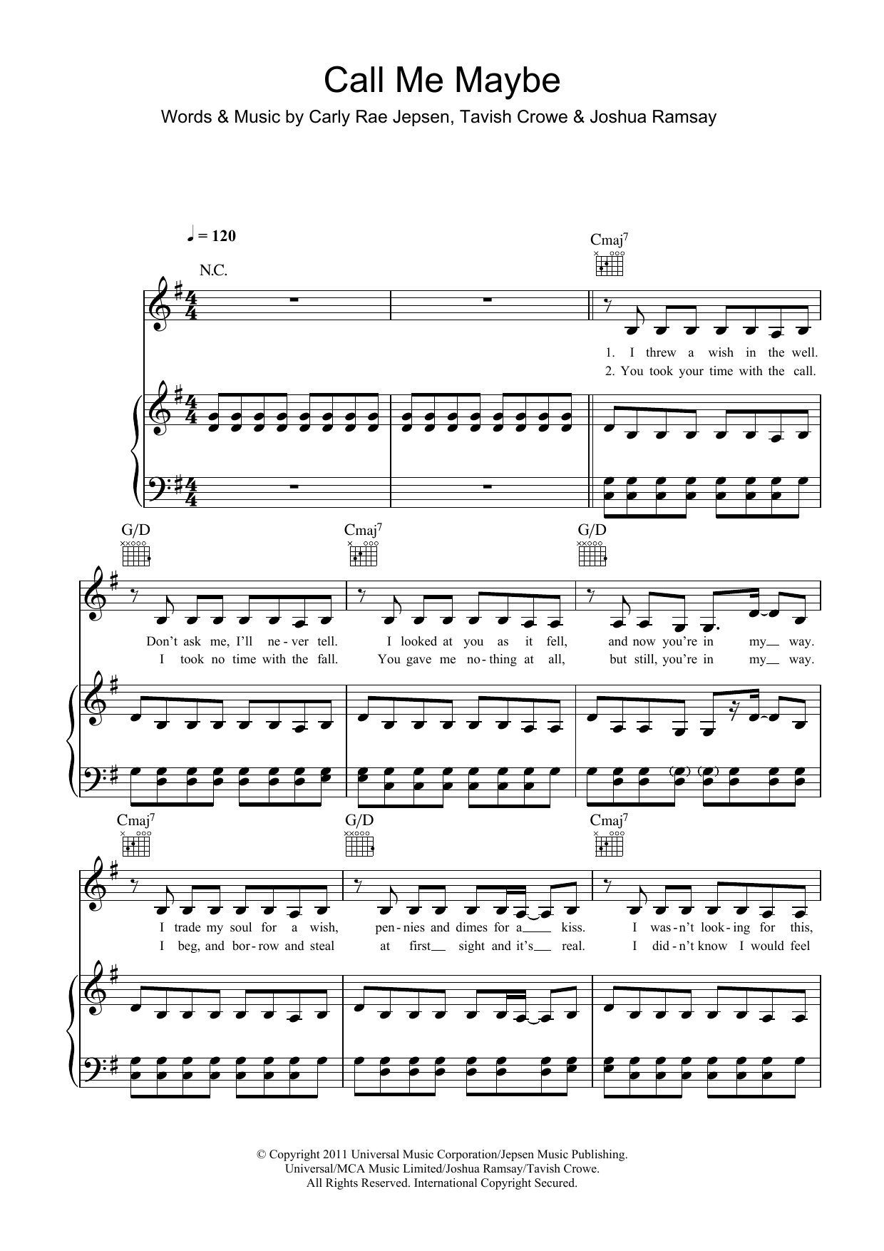 Call Me Maybe Sheet Music By Carly Rae Jepsen For Piano Vocal Guitar Noteflight Marketplace