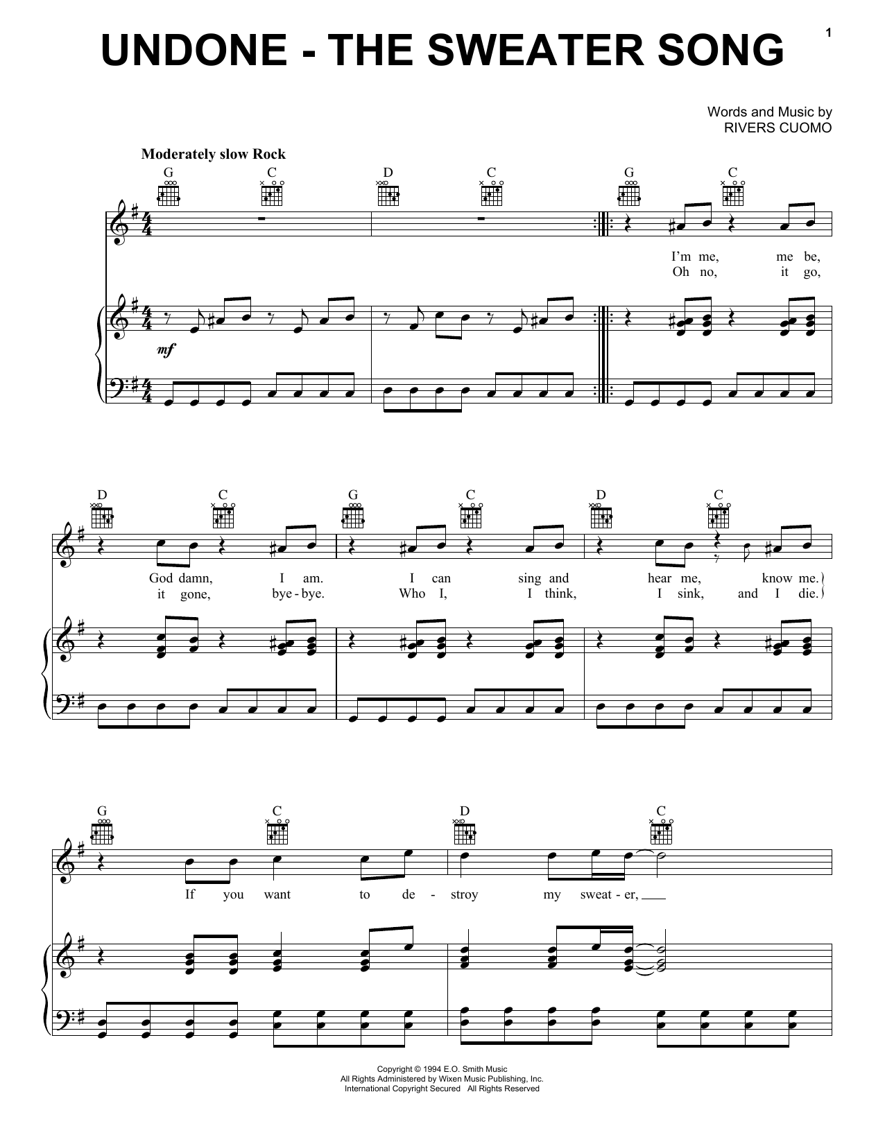 Undone the sweater song – Weezer Undone (The Sweater Song) Sheet