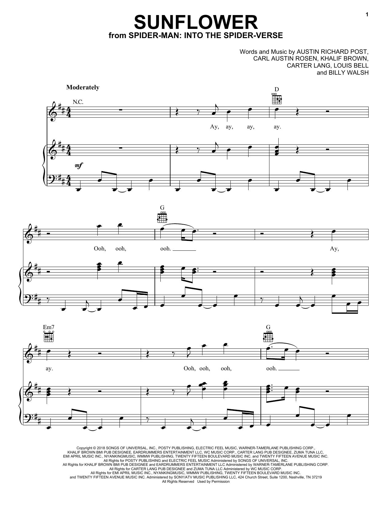 Sunflower From Spider Man Into The Spider Verse Sheet Music By