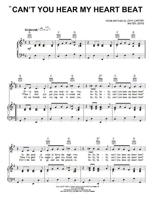 Can T You Hear My Heart Beat Sheet Music By Herman S Hermits For Piano Keyboard And Voice Noteflight Marketplace