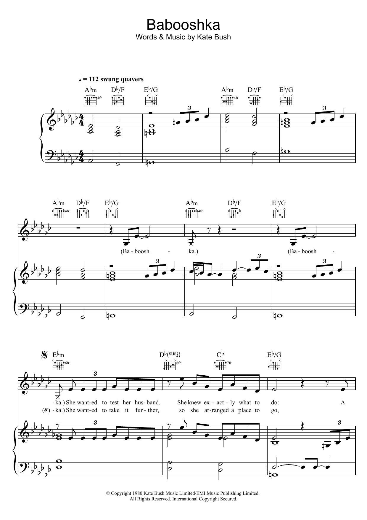 Babooshka Sheet Music By Kate Bush For Piano Keyboard And Voice Noteflight Marketplace Backing track for piano player. babooshka