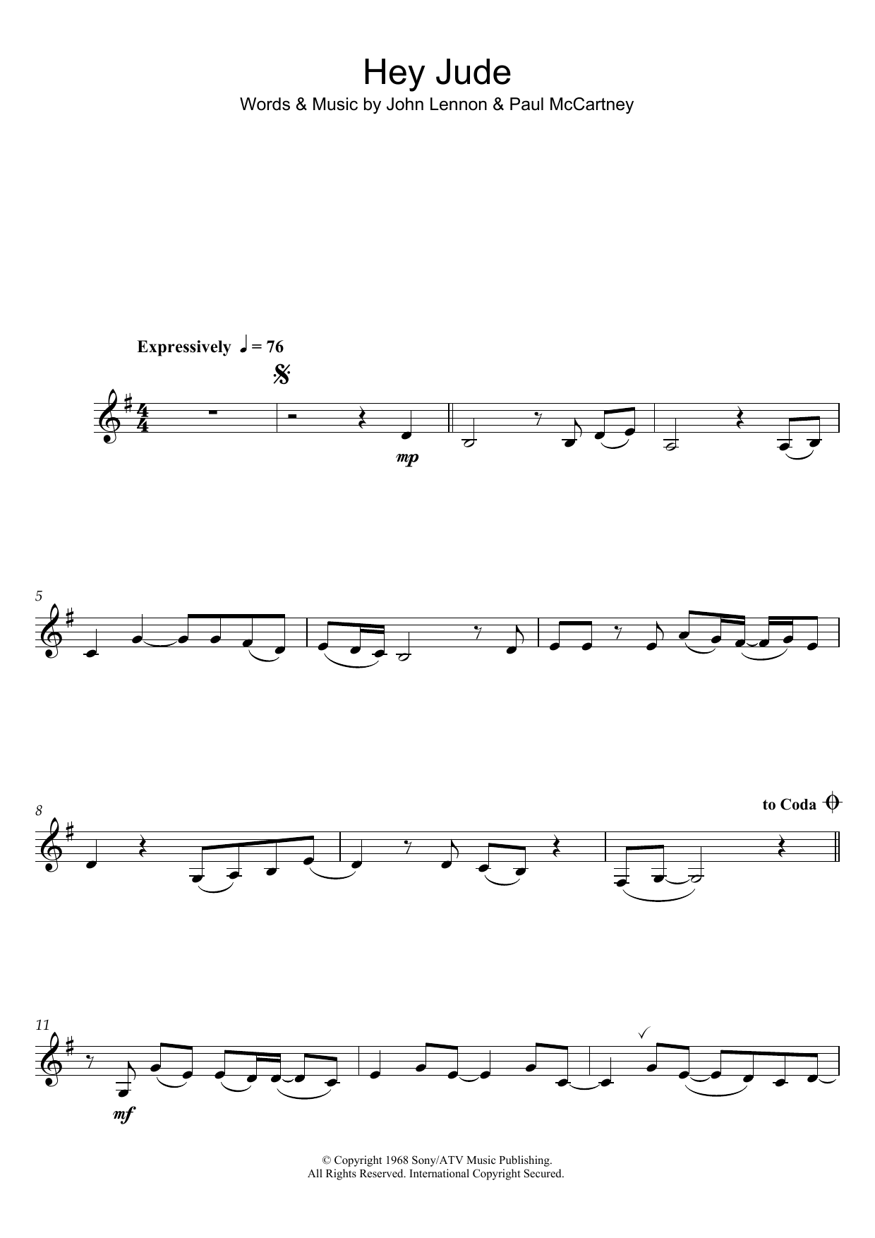 Hey Jude Sheet Music by The Beatles for Solo - Noteflight Marketplace.