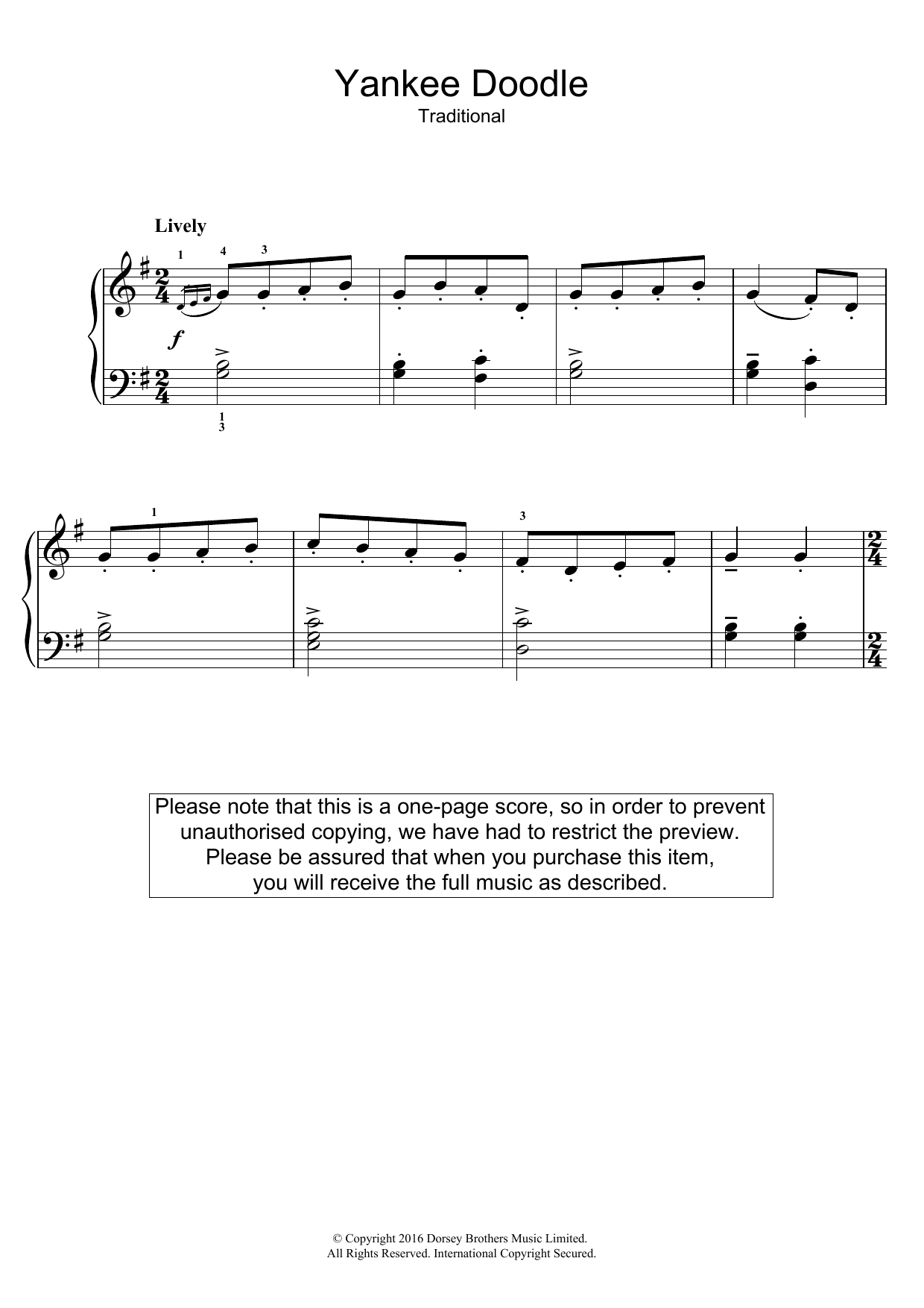 Yankee Doodle Sheet Music By Traditional Nursery Rhyme For Solo Noteflight Marketplace