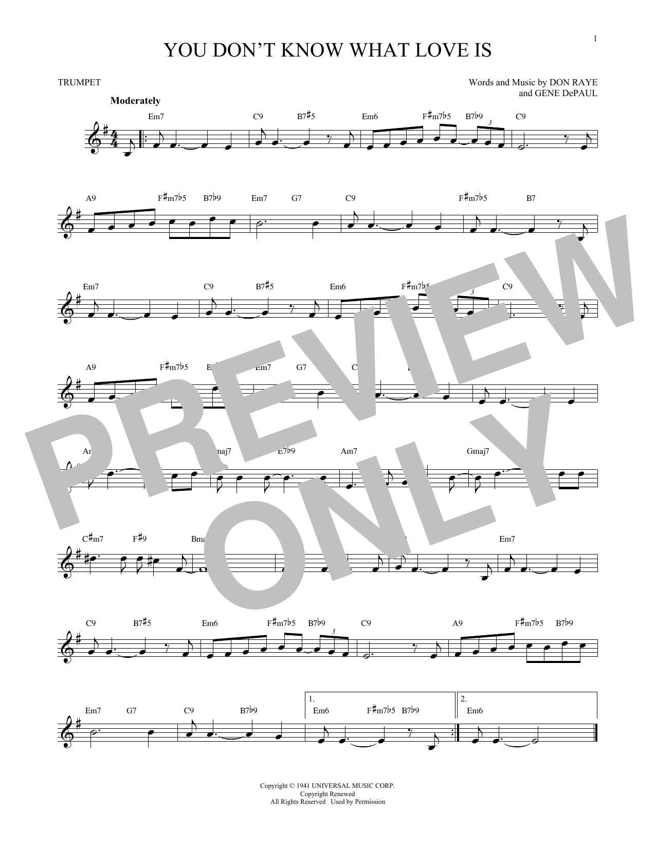 You Don T Know What Love Is Sheet Music By Carol Bruce For Trumpet Cornet Noteflight Marketplace