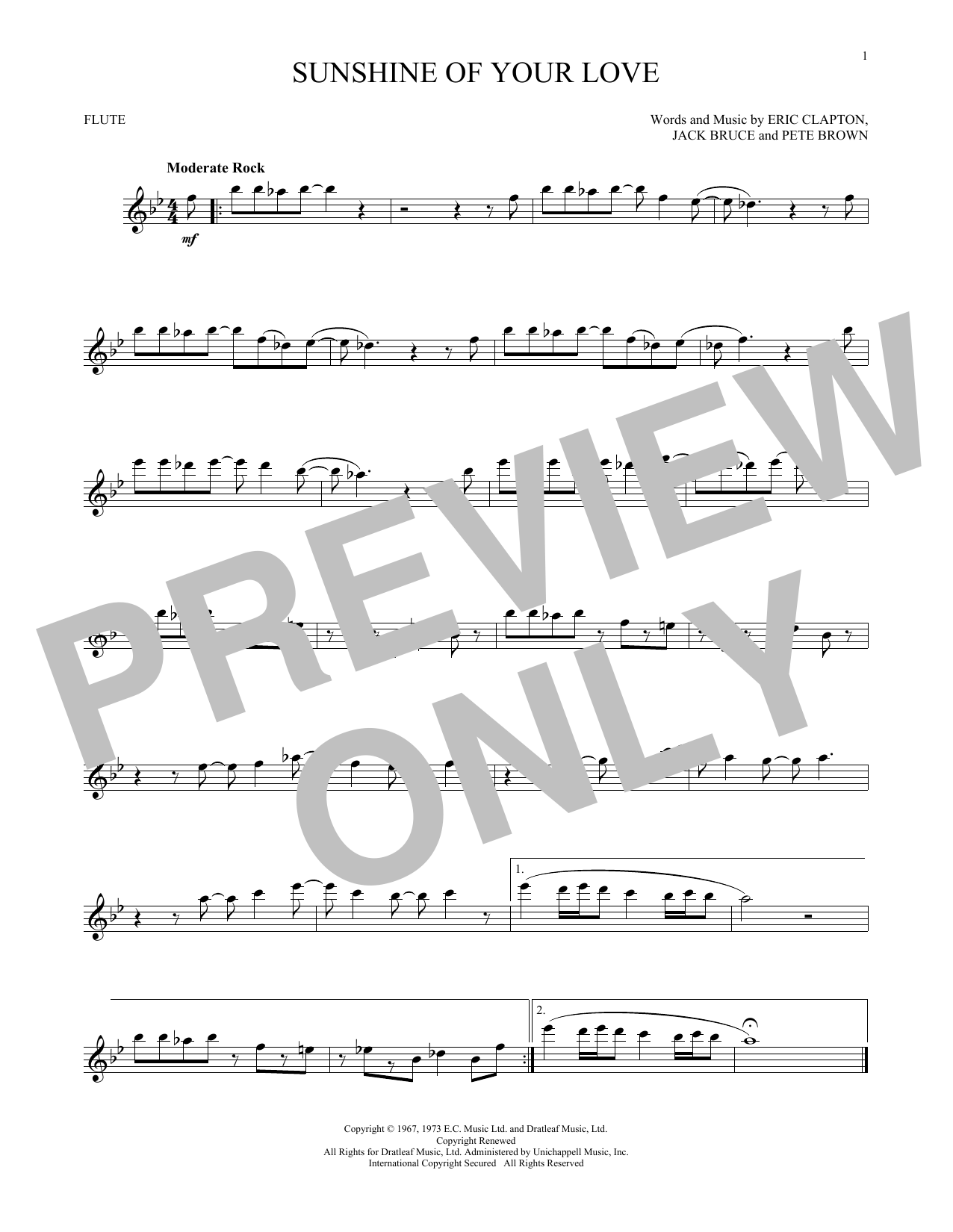 Sunshine Of Your Love Sheet Music by Cream for Flute | Noteflight