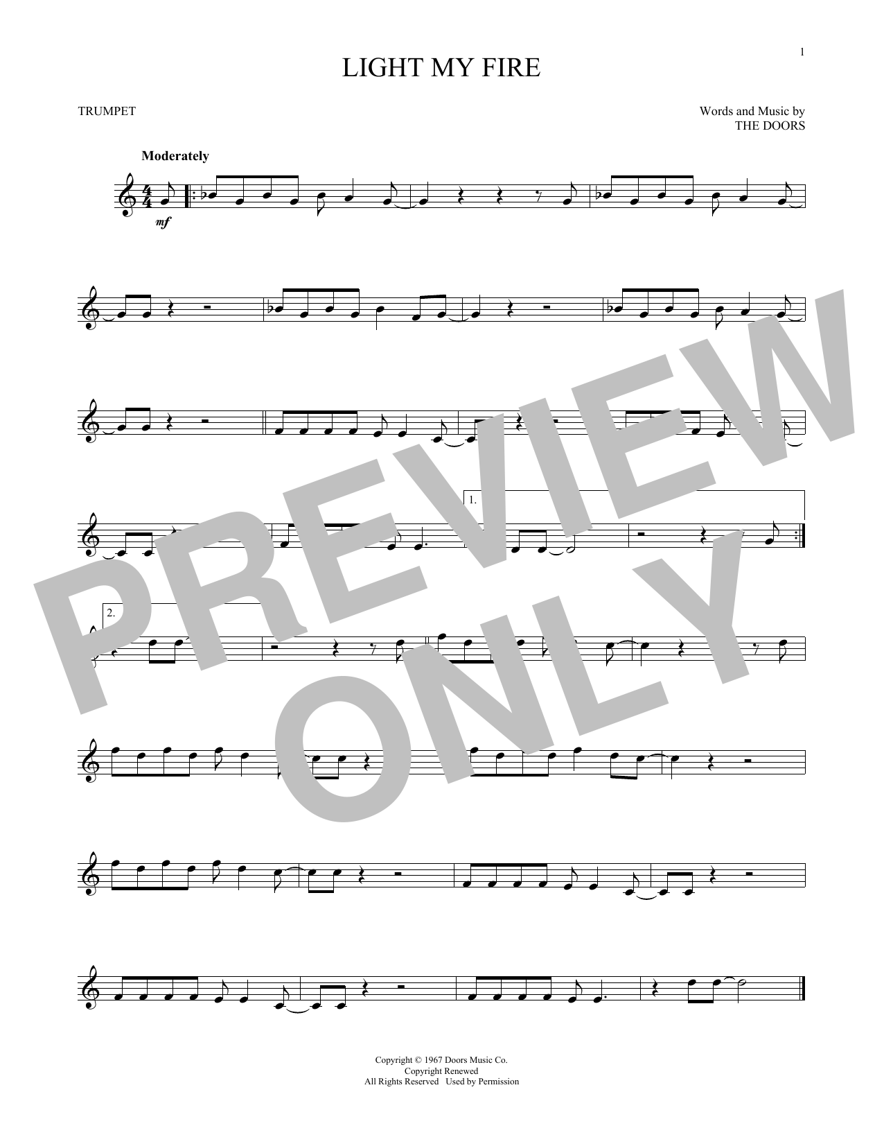 Light My Fire Sheet Music By The Doors For Alto Saxophone Noteflight Marketplace