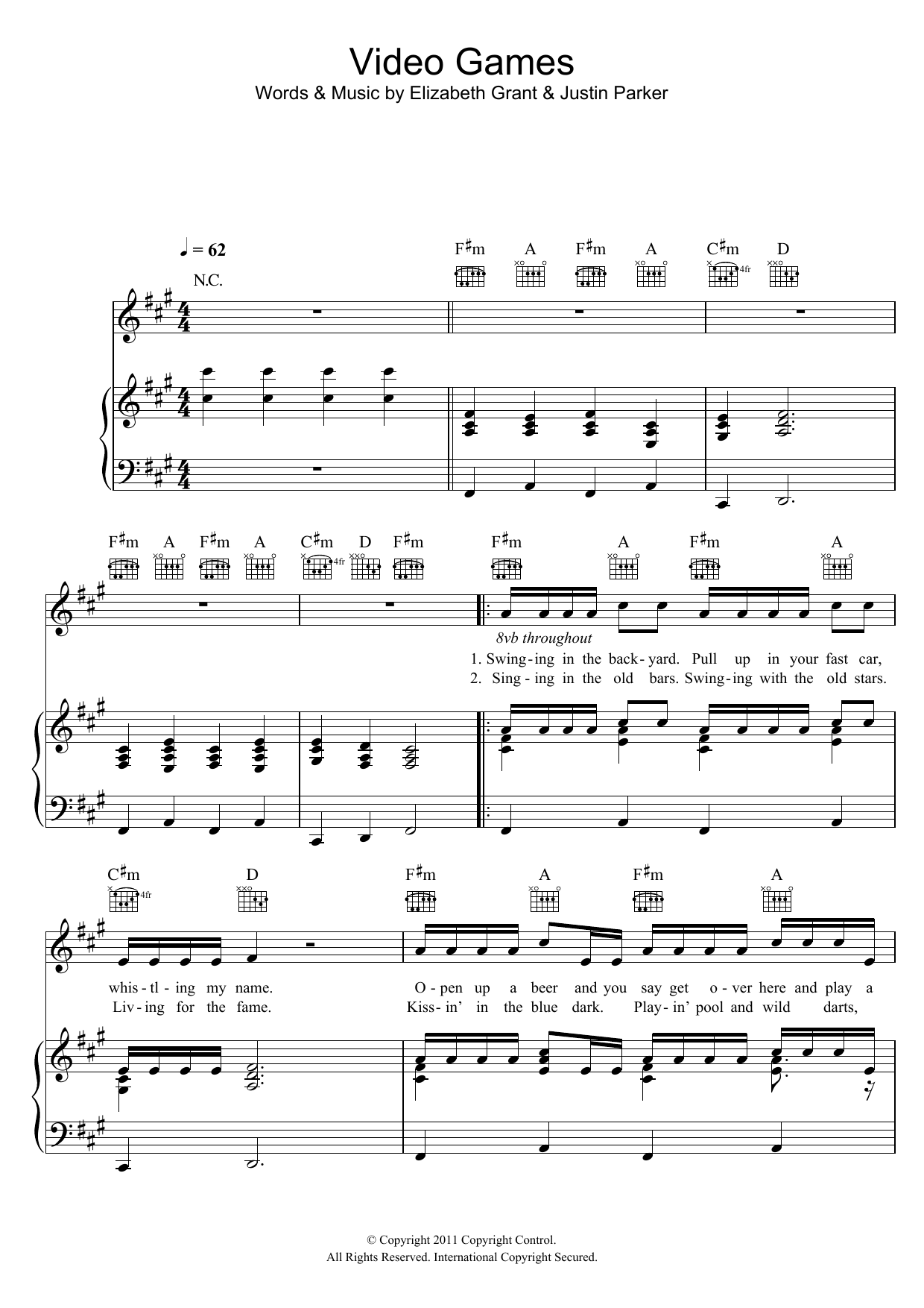 Video Games Sheet Music By Lana Del Rey For Piano Keyboard And Voice Noteflight Marketplace