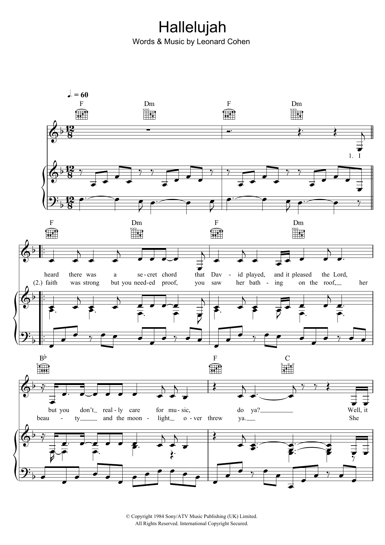 Get Hallelujah sheet music by Leonard Cohen as a digital notation file for Piano...