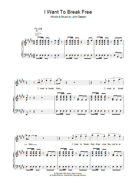 liebre pintor comentario I Want To Break Free Sheet Music by Queen for Piano/Keyboard and Voice |  Noteflight