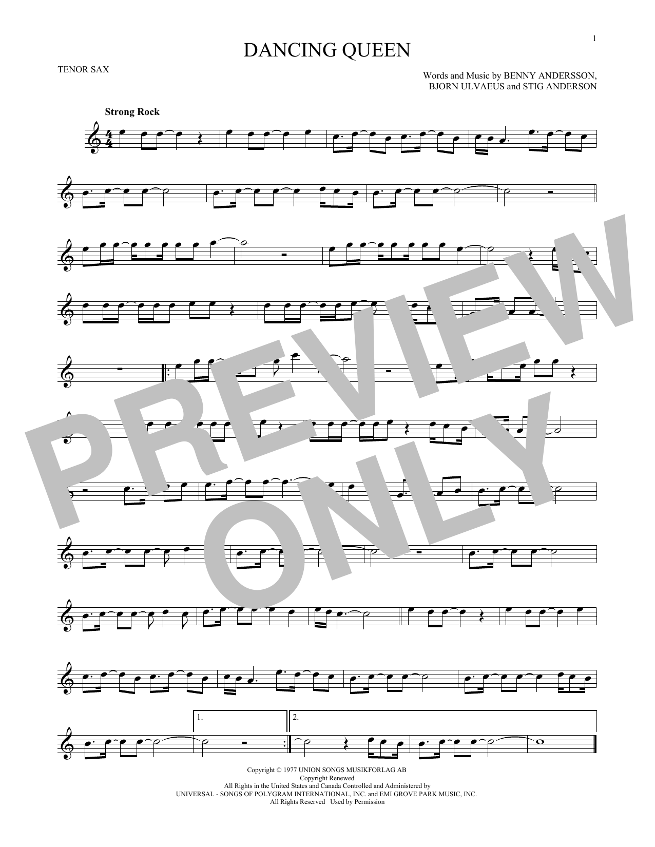 ABBA Dancing Queen - Tenor Saxophone Sheet Music (Tenor Saxophone Solo)  in C Major - Download & Print - SKU: MN0104502